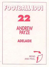 1991 Select AFL Stickers #22 Andrew Payze Back